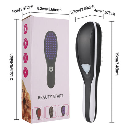 Black scalp massage comb and retail box with product dimensions