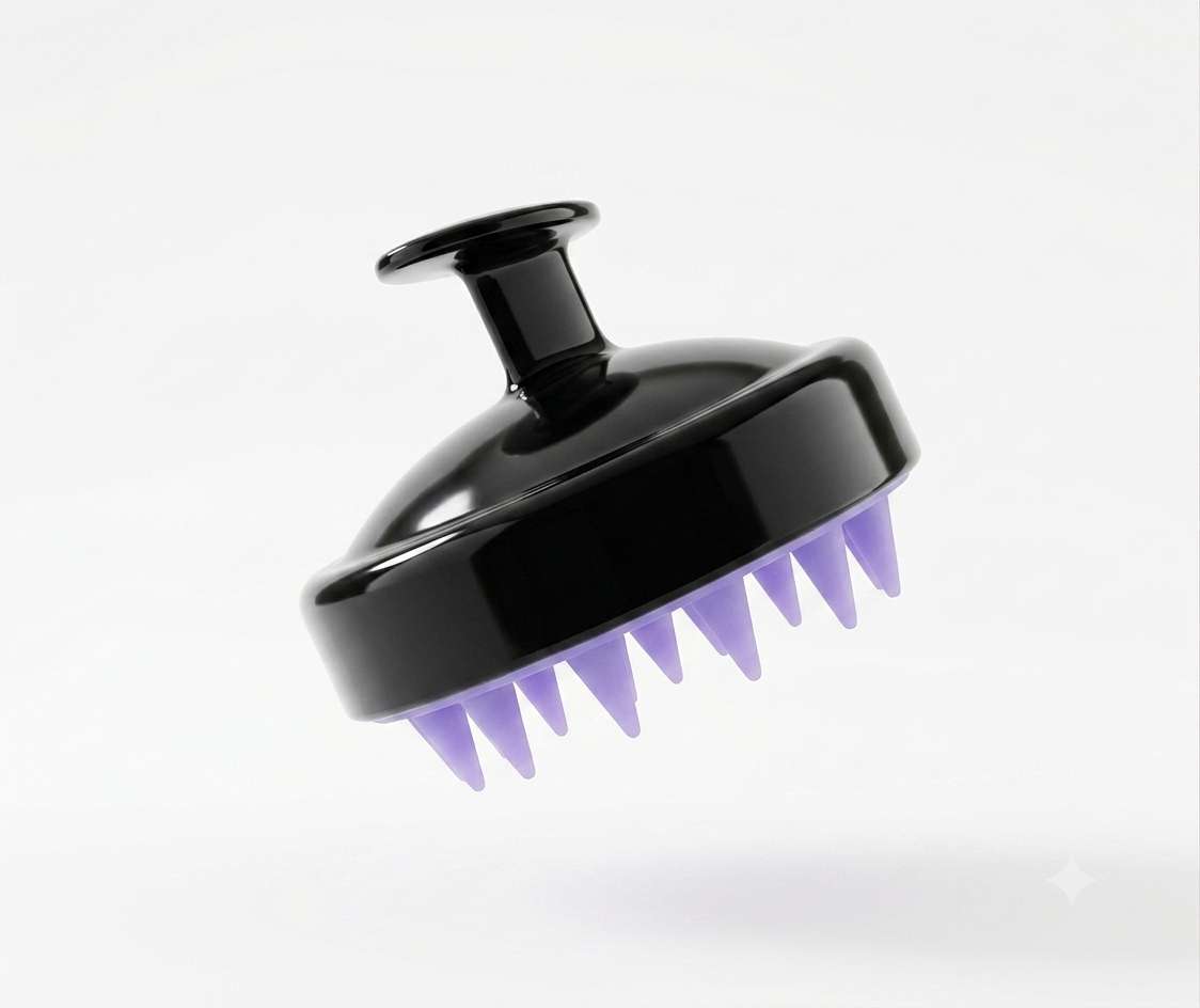 Black InnerStrands silicone scalp massager and shampoo brush with soft flexible teeth
