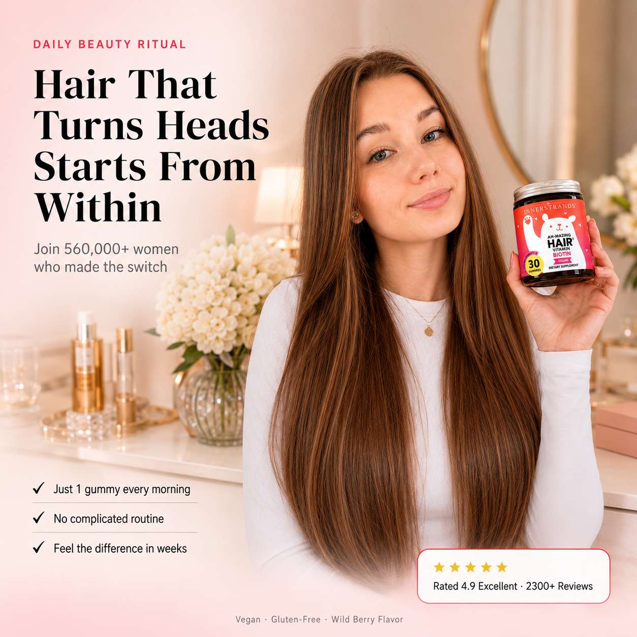 Week 2 to 4 InnerStrands hair gummies routine for stronger-looking hair support