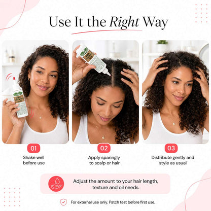 Three-step guide showing how to part hair, place the illuminated scalp brush and glide section by section