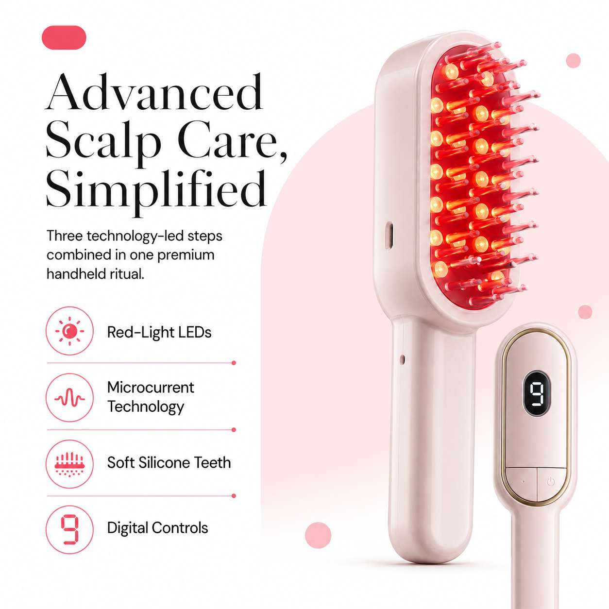 Red Light Scalp Care Brush with Microcurrent